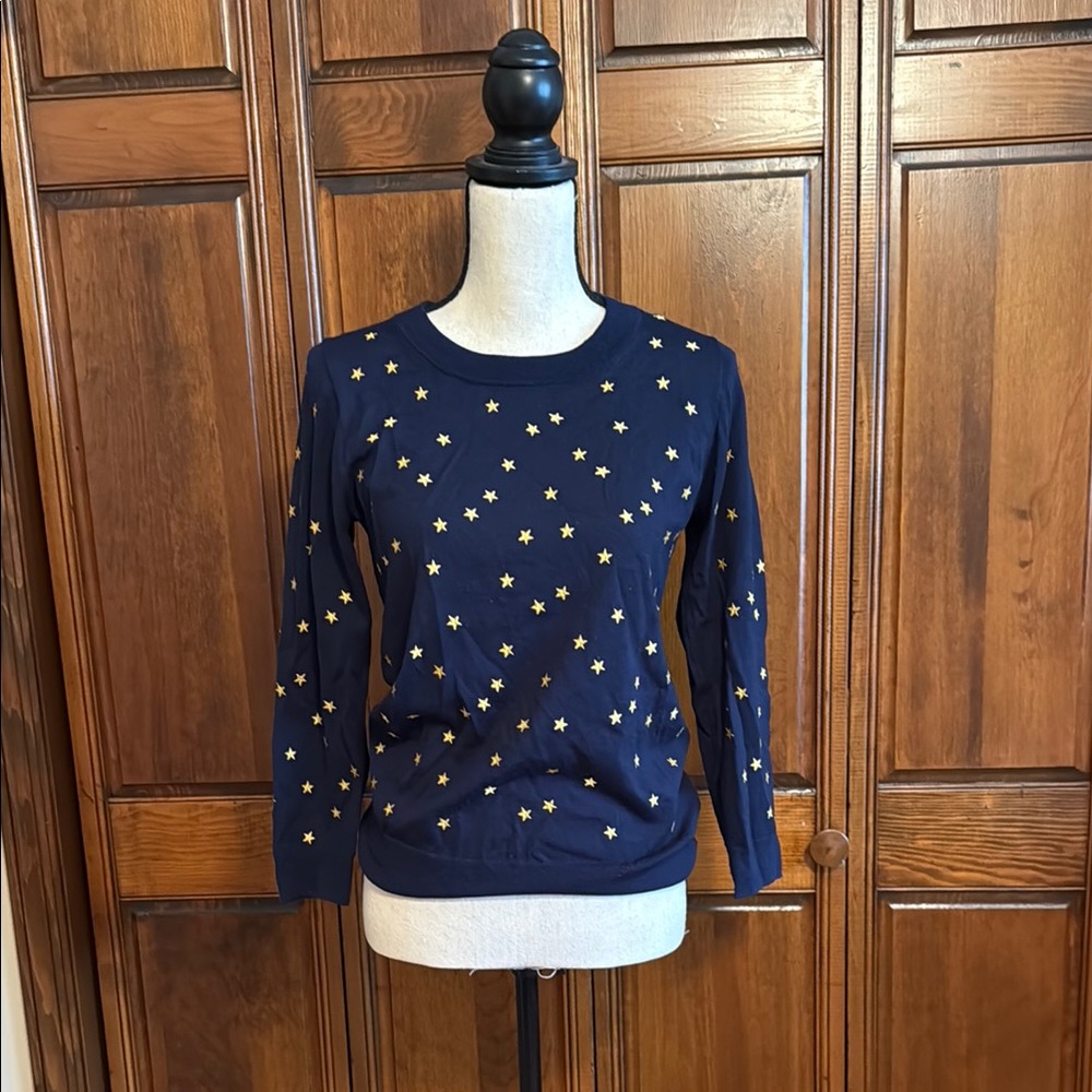 J.Crew Navy Sweater with Embroidered Gold Stars